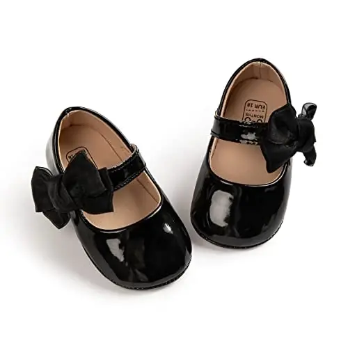 Bellocasa Baby Mary Jane Flats for Girls with Bowknot Cotton Anti Skid Sole Infant First Walker Princess Dress Crib Wedding Shoes - BELLOCASA