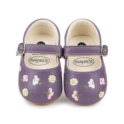 Bellocasa Baby Mary Jane Flats for Girls with Bowknot Cotton Anti Skid Sole Infant First Walker Princess Dress Crib Wedding Shoes - 5