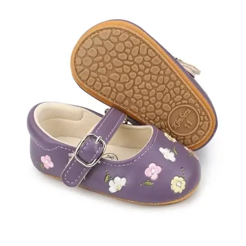 Bellocasa Baby Mary Jane Flats for Girls with Bowknot Cotton Anti Skid Sole Infant First Walker Princess Dress Crib Wedding Shoes - 1