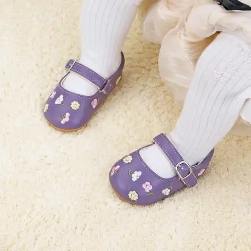 Bellocasa Baby Mary Jane Flats for Girls with Bowknot Cotton Anti Skid Sole Infant First Walker Princess Dress Crib Wedding Shoes - 2