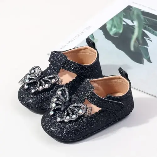 Bellocasa Baby Mary Jane Flats for Girls with Bowknot Cotton Anti Skid Sole Infant First Walker Princess Dress Crib Wedding Shoes - 4