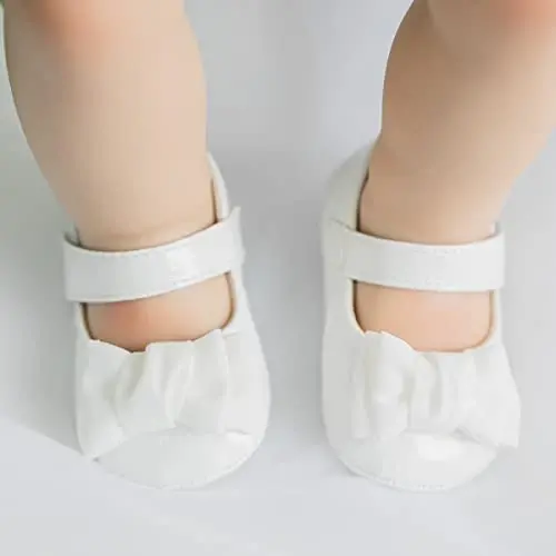 Bellocasa Baby Mary Jane Flats for Girls with Bowknot Cotton Anti Skid Sole Infant First Walker Princess Dress Crib Wedding Shoes - 2