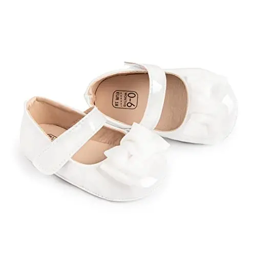 Bellocasa Baby Mary Jane Flats for Girls with Bowknot Cotton Anti Skid Sole Infant First Walker Princess Dress Crib Wedding Shoes - 4