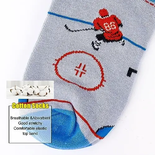 Belloxis Funny Athletic Socks 5 Pcs, Multi-Sport Design (Basketball, Baseball, Soccer, Hockey), Crew Socks for Boys Girl - 4