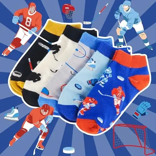 Belloxis Funny Athletic Socks 5 Pcs, Multi-Sport Design (Basketball, Baseball, Soccer, Hockey), Crew Socks for Boys Girl - 2