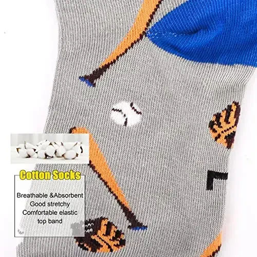 Belloxis Funny Athletic Socks 5 Pcs, Multi-Sport Design (Basketball, Baseball, Soccer, Hockey), Crew Socks for Boys Girl - 3