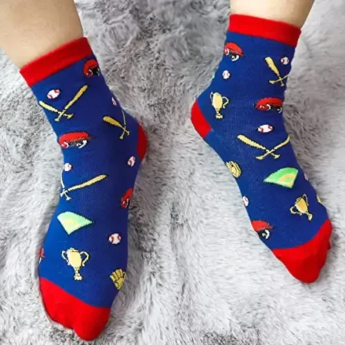 Belloxis Funny Athletic Socks 5 Pcs, Multi-Sport Design (Basketball, Baseball, Soccer, Hockey), Crew Socks for Boys Girl - 4