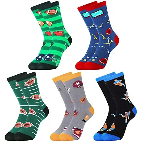 Belloxis Funny Athletic Socks 5 Pcs, Multi-Sport Design (Basketball, Baseball, Soccer, Hockey), Crew Socks for Boys Girl - 1