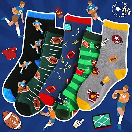 Belloxis Funny Athletic Socks 5 Pcs, Multi-Sport Design (Basketball, Baseball, Soccer, Hockey), Crew Socks for Boys Girl - 2