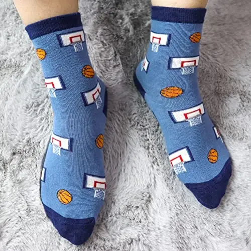 Belloxis Funny Athletic Socks 5 Pcs, Multi-Sport Design (Basketball, Baseball, Soccer, Hockey), Crew Socks for Boys Girl - 4