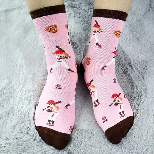 Belloxis Funny Athletic Socks 5 Pcs, Multi-Sport Design (Basketball, Baseball, Soccer, Hockey), Crew Socks for Boys Girl - 3
