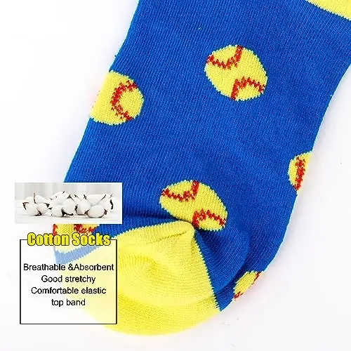 Belloxis Funny Athletic Socks 5 Pcs, Multi-Sport Design (Basketball, Baseball, Soccer, Hockey), Crew Socks for Boys Girl - 5