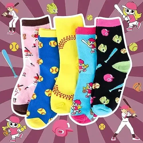 Belloxis Funny Athletic Socks 5 Pcs, Multi-Sport Design (Basketball, Baseball, Soccer, Hockey), Crew Socks for Boys Girl - 2