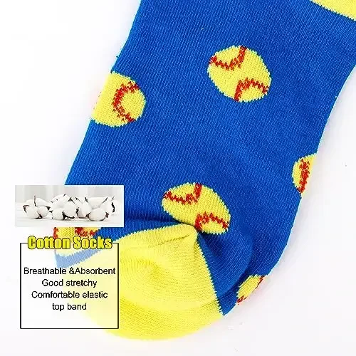 Belloxis Funny Athletic Socks 5 Pcs, Multi-Sport Design (Basketball, Baseball, Soccer, Hockey), Crew Socks for Boys Girl - 3