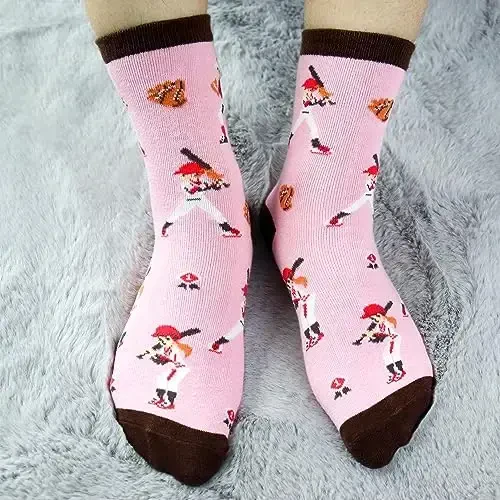 Belloxis Funny Athletic Socks 5 Pcs, Multi-Sport Design (Basketball, Baseball, Soccer, Hockey), Crew Socks for Boys Girl - 4