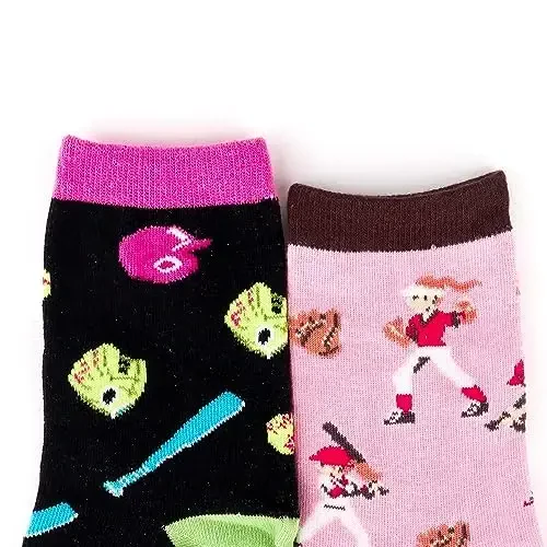 Belloxis Funny Athletic Socks 5 Pcs, Multi-Sport Design (Basketball, Baseball, Soccer, Hockey), Crew Socks for Boys Girl - 5