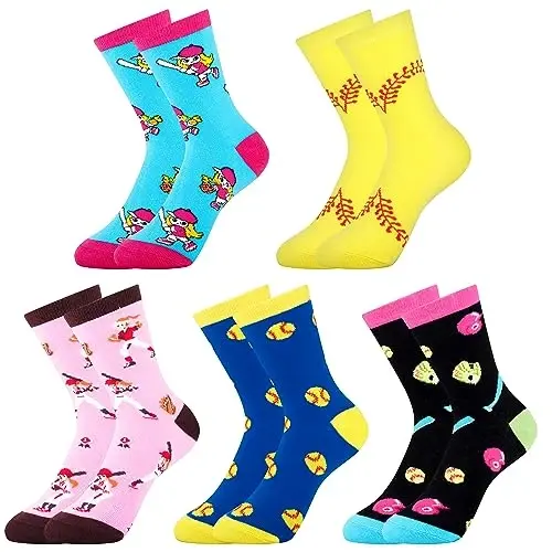 Belloxis Funny Athletic Socks 5 Pcs, Multi-Sport Design (Basketball, Baseball, Soccer, Hockey), Crew Socks for Boys Girl 