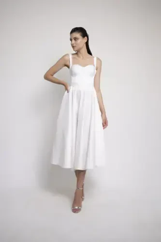 Белое атласное платье миди для вечеринок и выпускного вечера - Белое - LENTA MODA (1)