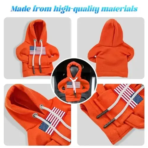BELOMI Ameican Flag Car Gear Shift Hoodie, Sweater Vehicle Gearshift Protector, Patriotic Automotive Interior Shifter Stick Cover Decoration Accessories, Universal for SUV, Sedan, Truck (Orange, 2PCS) - 3