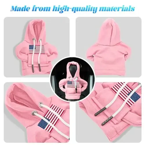 BELOMI Ameican Flag Car Gear Shift Hoodie, Sweater Vehicle Gearshift Protector, Patriotic Automotive Interior Shifter Stick Cover Decoration Accessories, Universal for SUV, Sedan, Truck (Pink, 2PCS) - 3