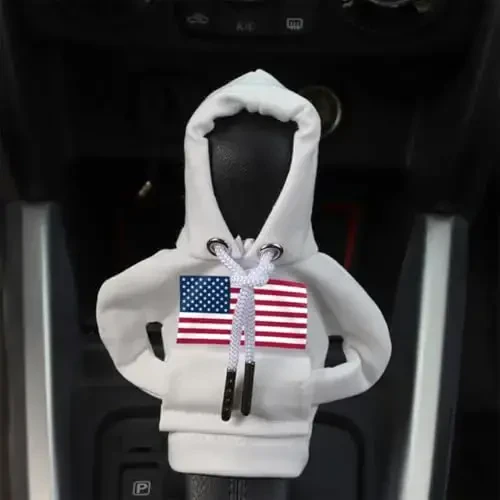 BELOMI Ameican Flag Car Gear Shift Hoodie, Sweater Vehicle Gearshift Protector, Patriotic Automotive Interior Shifter Stick Cover Decoration Accessories, Universal for SUV, Sedan, Truck (White, 2PCS) - 6