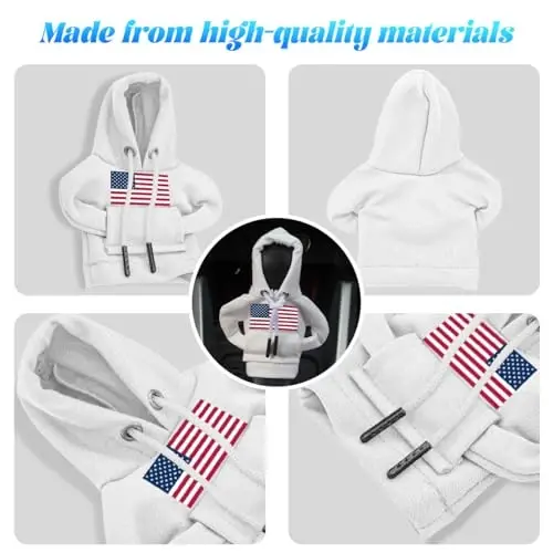 BELOMI Ameican Flag Car Gear Shift Hoodie, Sweater Vehicle Gearshift Protector, Patriotic Automotive Interior Shifter Stick Cover Decoration Accessories, Universal for SUV, Sedan, Truck (White, 2PCS) - 3