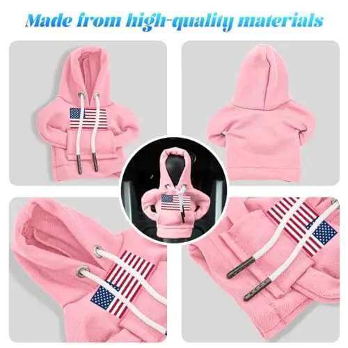 BELOMI Ameican Flag Car Gear Shift Hoodie, Sweater Vehicle Gearshift Protector, Patriotic Automotive Interior Shifter Stick Cover Decoration Accessories, Universal for SUV, Sedan, Truck (Pink, 2PCS) - 3