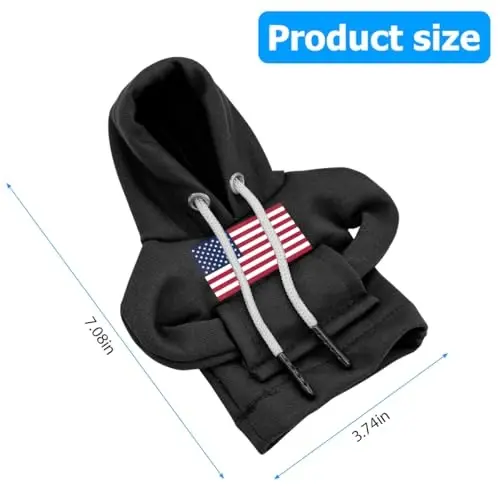 BELOMI Ameican Flag Car Gear Shift Hoodie, Sweater Vehicle Gearshift Protector, Patriotic Automotive Interior Shifter Stick Cover Decoration Accessories, Universal for SUV, Sedan, Truck (Black, 2PCS) - 2