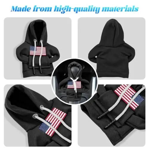 BELOMI Ameican Flag Car Gear Shift Hoodie, Sweater Vehicle Gearshift Protector, Patriotic Automotive Interior Shifter Stick Cover Decoration Accessories, Universal for SUV, Sedan, Truck (Black, 2PCS) - 3
