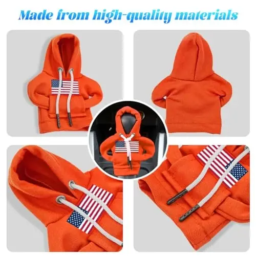 BELOMI Ameican Flag Car Gear Shift Hoodie, Sweater Vehicle Gearshift Protector, Patriotic Automotive Interior Shifter Stick Cover Decoration Accessories, Universal for SUV, Sedan, Truck (Orange, 2PCS) - 3
