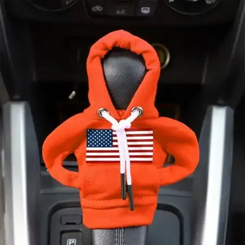 BELOMI Ameican Flag Car Gear Shift Hoodie, Sweater Vehicle Gearshift Protector, Patriotic Automotive Interior Shifter Stick Cover Decoration Accessories, Universal for SUV, Sedan, Truck (Orange, 2PCS) - 6