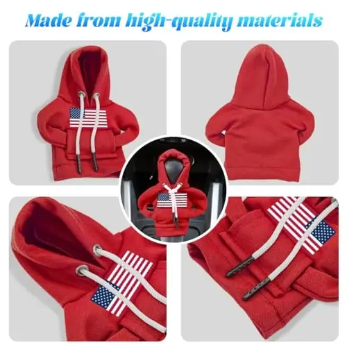 BELOMI Ameican Flag Car Gear Shift Hoodie, Sweater Vehicle Gearshift Protector, Patriotic Automotive Interior Shifter Stick Cover Decoration Accessories, Universal for SUV, Sedan, Truck (Red, 2PCS) - 3