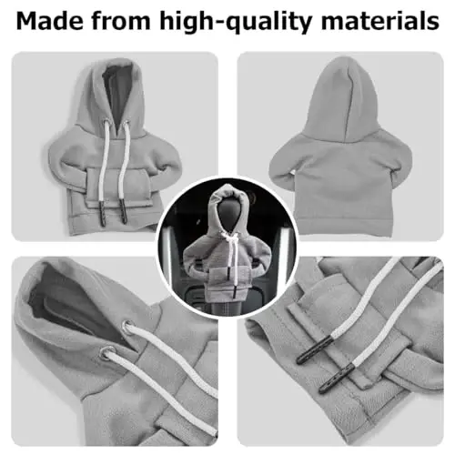 BELOMI Car Gear Shift Cover, Fashionable Hoodie Automotive Gear Shift Knob Protector, Mini Sweater Shirt Gear Shift Knob Cover, Universal Car Decor Accessories (Gray) - 3