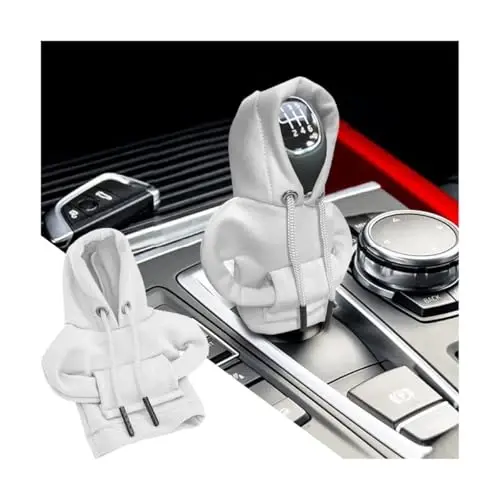 BELOMI Car Gear Shift Cover, Fashionable Hoodie Automotive Gear Shift Knob Protector, Mini Sweater Shirt Gear Shift Knob Cover, Universal Car Decor Accessories (White) - 1