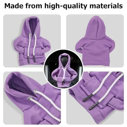 BELOMI Car Gear Shift Cover, Fashionable Hoodie Automotive Gear Shift Knob Protector, Mini Sweater Shirt Gear Shift Knob Cover, Universal Car Decor Accessories (Purple) - 3