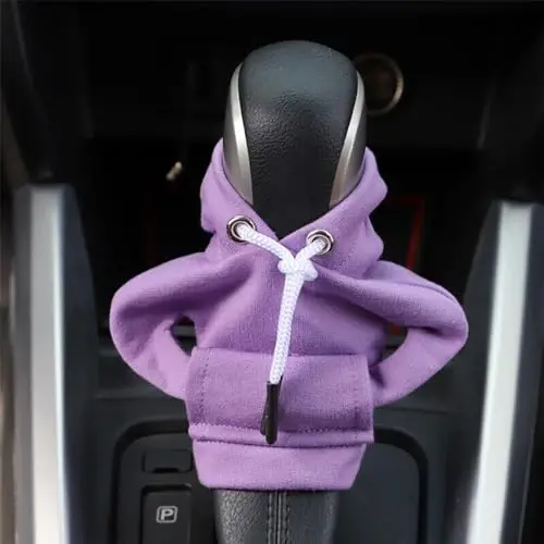 BELOMI Car Gear Shift Cover, Fashionable Hoodie Automotive Gear Shift Knob Protector, Mini Sweater Shirt Gear Shift Knob Cover, Universal Car Decor Accessories (Purple) - 5