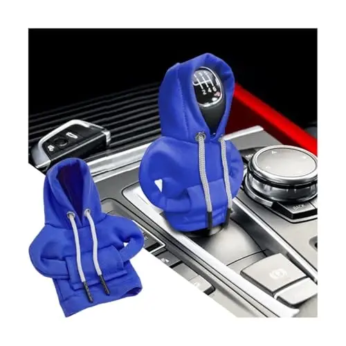 BELOMI Car Gear Shift Cover, Fashionable Hoodie Automotive Gear Shift Knob Protector, Mini Sweater Shirt Gear Shift Knob Cover, Universal Car Decor Accessories (Blue) 