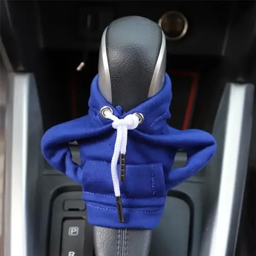BELOMI Car Gear Shift Cover, Fashionable Hoodie Automotive Gear Shift Knob Protector, Mini Sweater Shirt Gear Shift Knob Cover, Universal Car Decor Accessories (Blue) - 5