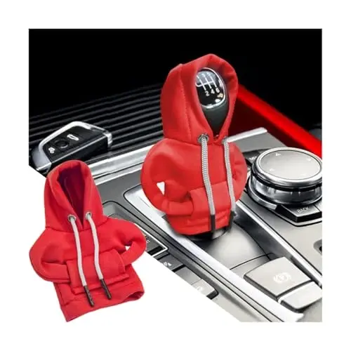 BELOMI Car Gear Shift Cover, Fashionable Hoodie Automotive Gear Shift Knob Protector, Mini Sweater Shirt Gear Shift Knob Cover, Universal Car Decor Accessories (Red) - 1