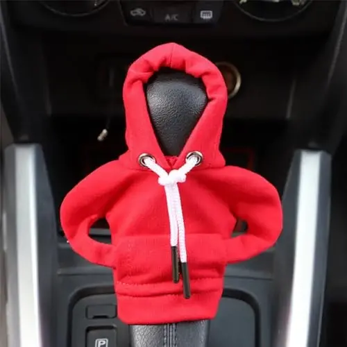 BELOMI Car Gear Shift Cover, Fashionable Hoodie Automotive Gear Shift Knob Protector, Mini Sweater Shirt Gear Shift Knob Cover, Universal Car Decor Accessories (Red) - 4