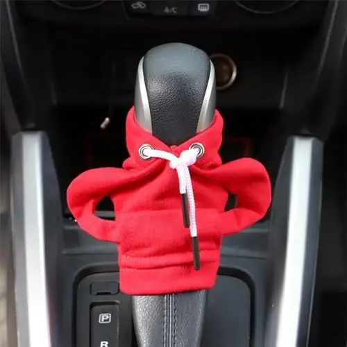 BELOMI Car Gear Shift Cover, Fashionable Hoodie Automotive Gear Shift Knob Protector, Mini Sweater Shirt Gear Shift Knob Cover, Universal Car Decor Accessories (Red) - 5