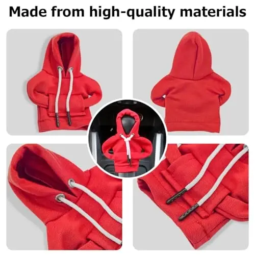 BELOMI Car Gear Shift Cover, Fashionable Hoodie Automotive Gear Shift Knob Protector, Mini Sweater Shirt Gear Shift Knob Cover, Universal Car Decor Accessories (Red) - 3