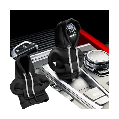 BELOMI Car Gear Shift Cover, Fashionable Hoodie Automotive Gear Shift Knob Protector, Mini Sweater Shirt Gear Shift Knob Cover, Universal Car Decor Accessories (Black) - 1