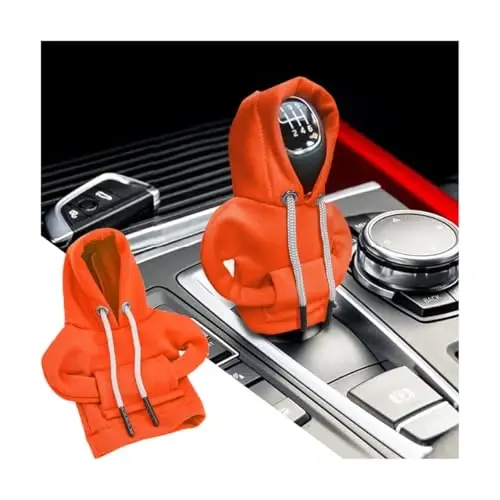 BELOMI Car Gear Shift Cover, Fashionable Hoodie Automotive Gear Shift Knob Protector, Mini Sweater Shirt Gear Shift Knob Cover, Universal Car Decor Accessories (Orange) - BELOMI