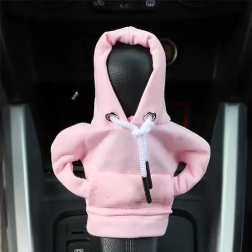 BELOMI Car Gear Shift Cover, Fashionable Hoodie Automotive Gear Shift Knob Protector, Mini Sweater Shirt Gear Shift Knob Cover, Universal Car Decor Accessories (Pink) - 4