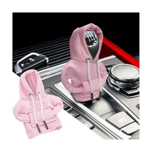 BELOMI Car Gear Shift Cover, Fashionable Hoodie Automotive Gear Shift Knob Protector, Mini Sweater Shirt Gear Shift Knob Cover, Universal Car Decor Accessories (Pink) - 5