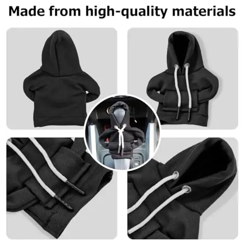 BELOMI Car Gear Shift Cover, Fashionable Hoodie Automotive Gear Shift Knob Protector, Mini Sweater Shirt Gear Shift Knob Cover, Universal Car Decor Accessories (Black) - 3