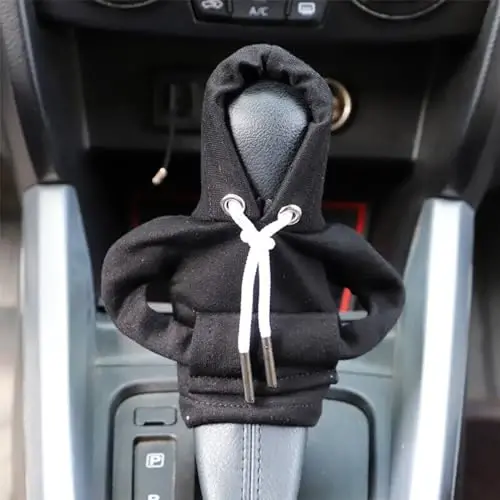 BELOMI Car Gear Shift Cover, Fashionable Hoodie Automotive Gear Shift Knob Protector, Mini Sweater Shirt Gear Shift Knob Cover, Universal Car Decor Accessories (Black) - 4