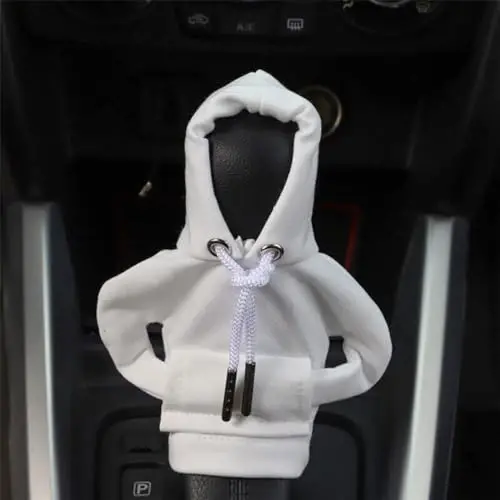 BELOMI Car Gear Shift Cover, Fashionable Hoodie Automotive Gear Shift Knob Protector, Mini Sweater Shirt Gear Shift Knob Cover, Universal Car Decor Accessories (White) - 4