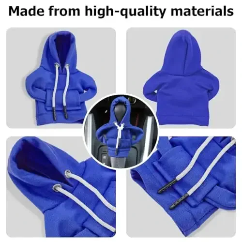 BELOMI Car Gear Shift Cover, Fashionable Hoodie Automotive Gear Shift Knob Protector, Mini Sweater Shirt Gear Shift Knob Cover, Universal Car Decor Accessories (Blue) - 3